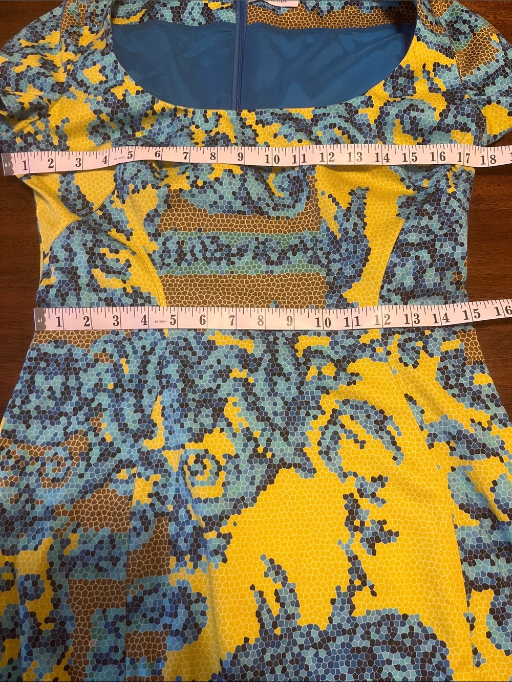Versace Collection Mosaic Yellow,Blue and Brown Square-Neck Midi Dress - Picture 7 of 15